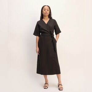 Everlane Black The Wrap Dress in Linen S